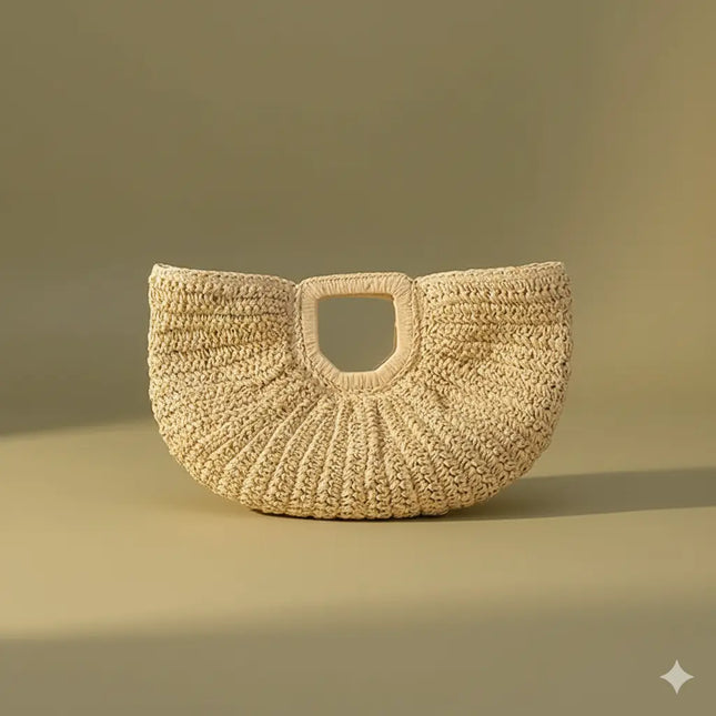 Sac Panier Paille Forme Arc Poignée Découpée