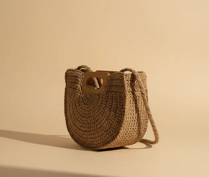 Sac Panier Paille Bohème Anse Bois