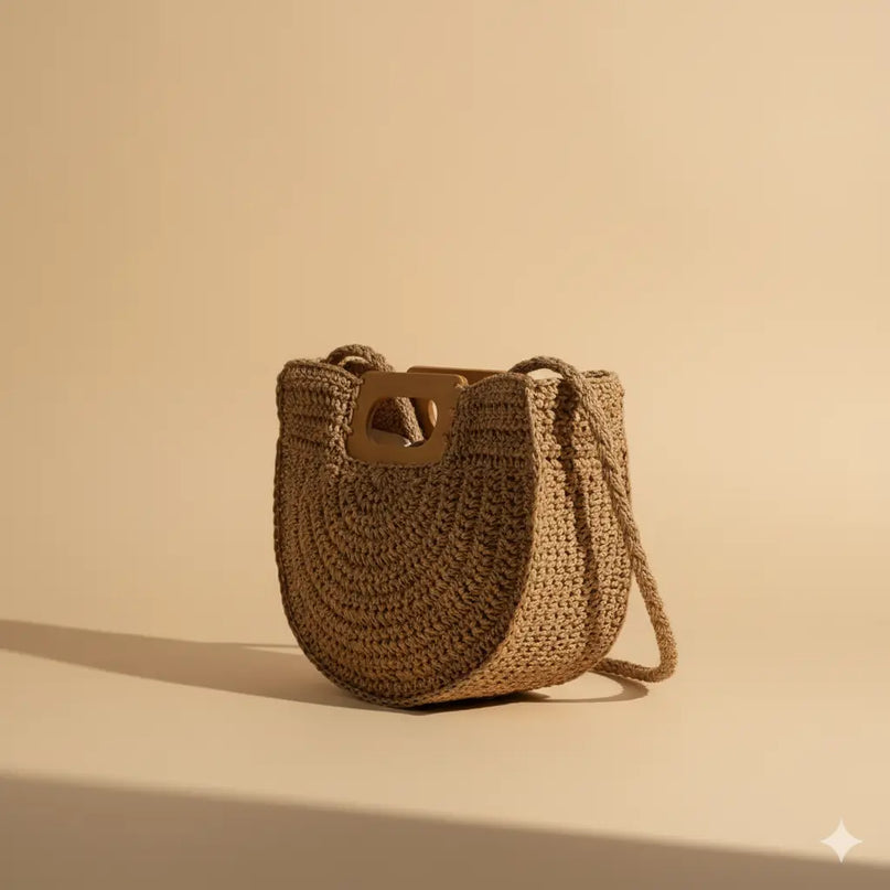 Sac Panier Paille Bohème Anse Bois