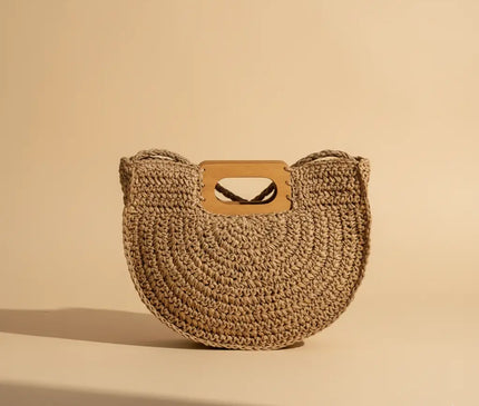 Sac Panier Paille Bohème Anse Bois