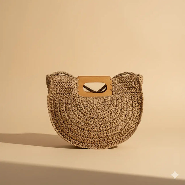 Sac Panier Paille Bohème Anse Bois