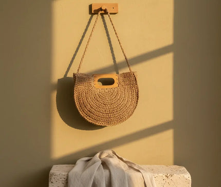Sac Panier Paille Bohème Anse Bois