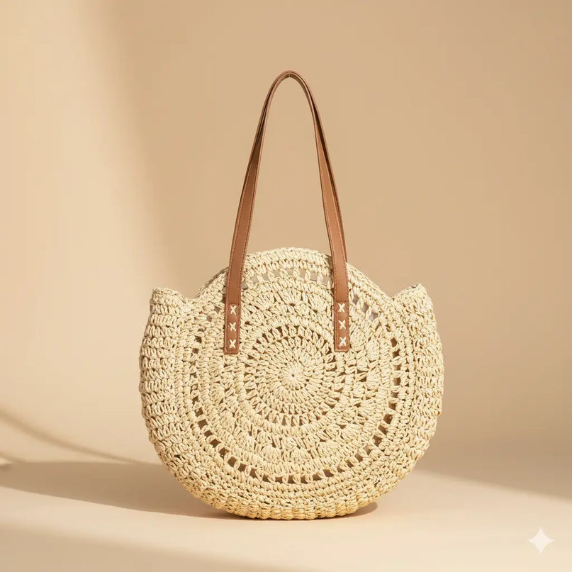 Sac Panier Paille Circulaire Bohème Zippé