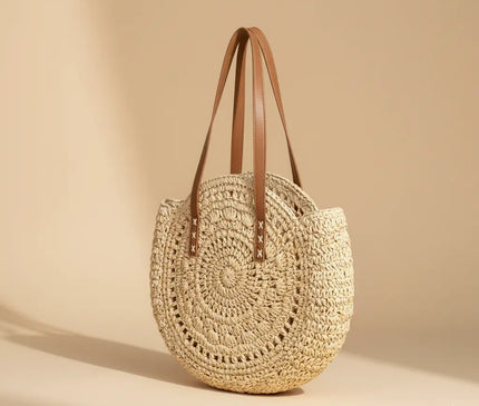 Sac Panier Paille Circulaire Bohème Zippé