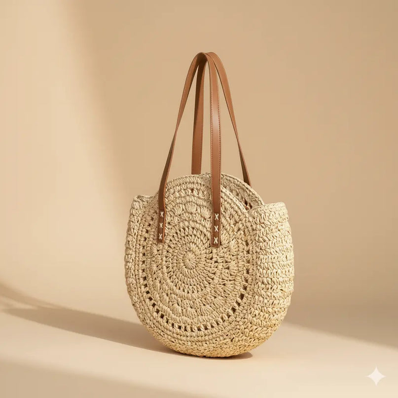 Sac Panier Paille Circulaire Bohème Zippé