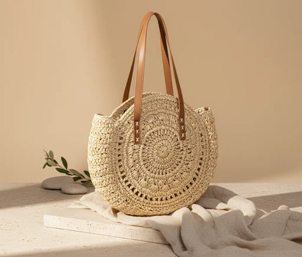 Sac Panier Paille Circulaire Bohème Zippé
