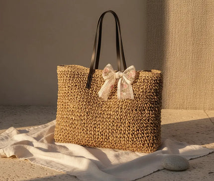 Sac Panier Paille Tressé Bohème Fermeture