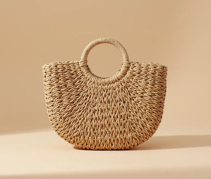 Sac Panier Paille Tressé Semi-Lune Rigide
