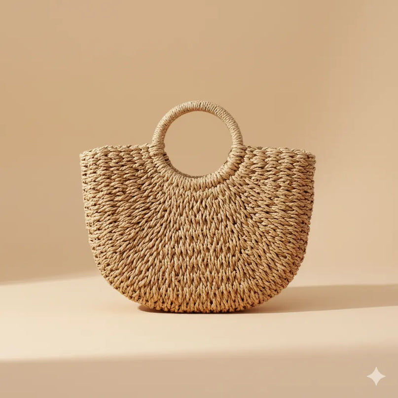 Sac Panier Paille Tressé Semi-Lune Rigide