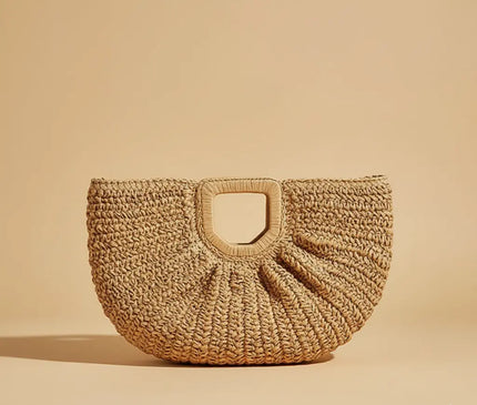 Sac Panier Paille Demi-Lune Souple