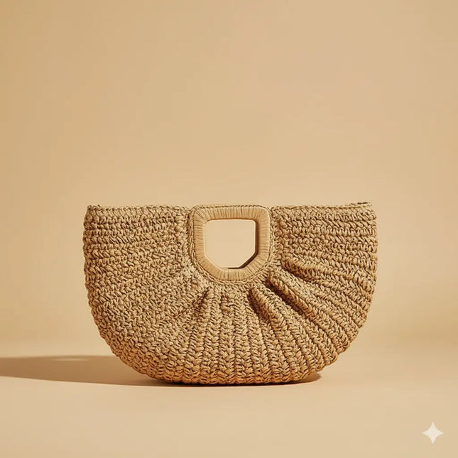 Sac Panier Paille Demi-Lune Souple