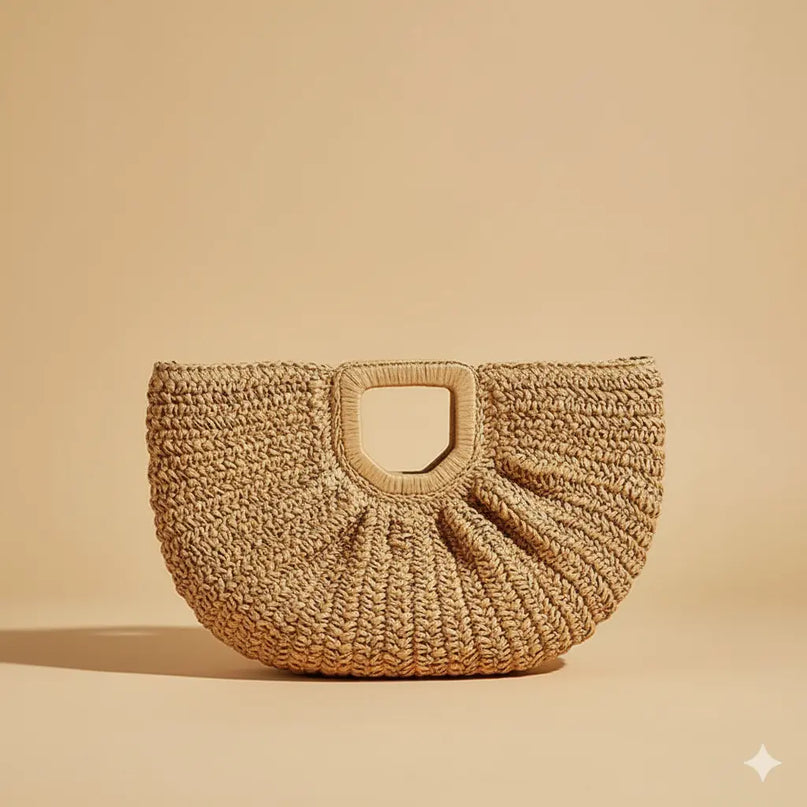 Sac Panier Paille Demi-Lune Souple