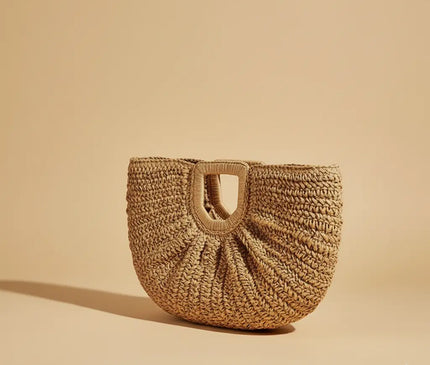 Sac Panier Paille Demi-Lune Souple