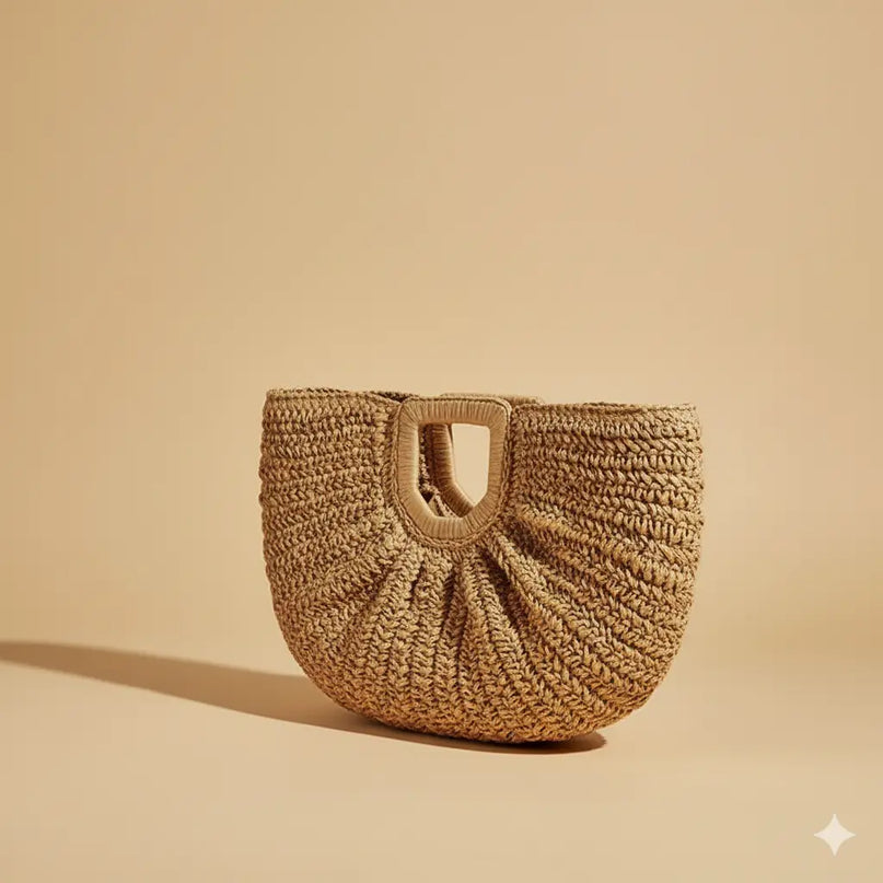 Sac Panier Paille Demi-Lune Souple