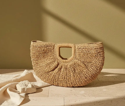Sac Panier Paille Demi-Lune Souple