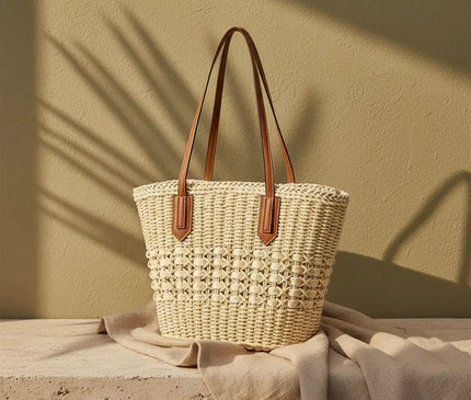 Sac Panier Paille Épaule Rigide Ajouré