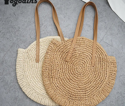 Sac Panier Paille Rond Bohème Zippé