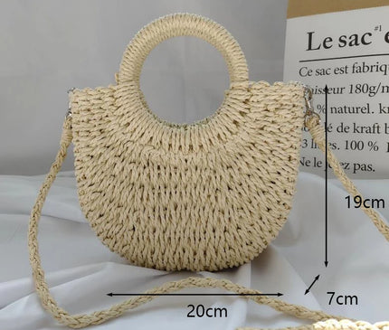 Sac Panier Paille Bohème Poignée Intégrée