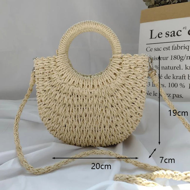Sac Panier Paille Bohème Poignée Intégrée