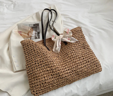 Sac Panier Paille Tressé Bohème Fermeture