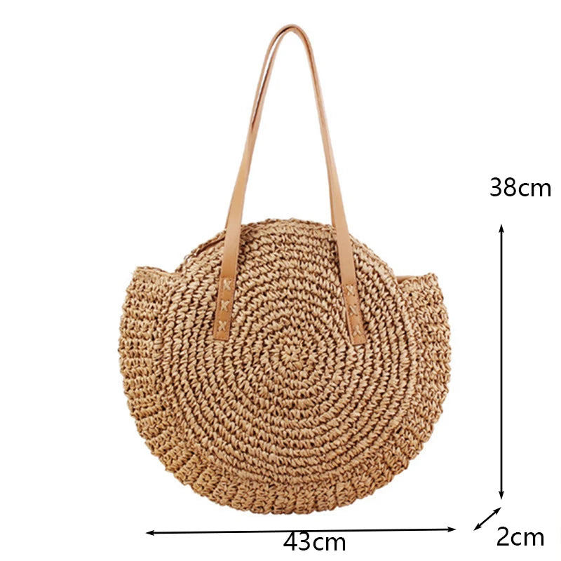 Sac Panier Paille Rond Bohème Zippé