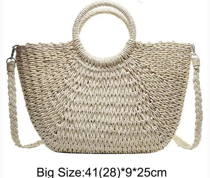 Sac Panier Paille Arrondi Poignée Rigide