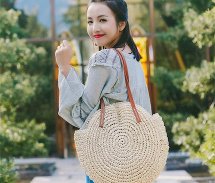 Sac Panier Paille Circulaire Bohème Zippé