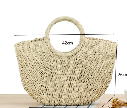 Sac Panier Paille Demi-Lune Structuré