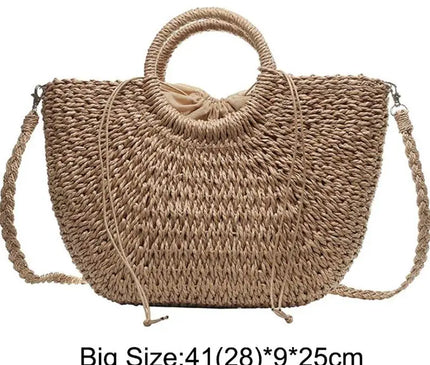 Sac Panier Paille Tressé Style Bohème Rigide