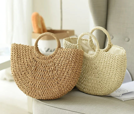 Sac Panier Paille Éventail Anse Ronde