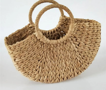 Sac Panier Papier Tressé Anses Rondes Géométrique