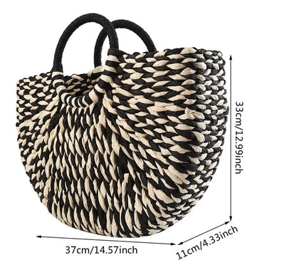 Sac Panier Papier Tressé Anses Rondes Géométrique