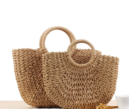 Sac Panier Paille Demi-Lune Structuré