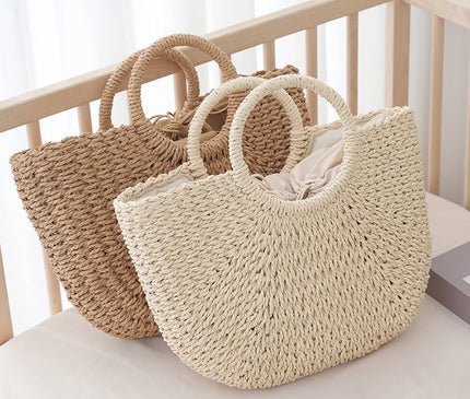 Sac Panier Paille Souple Fermeture Cordon