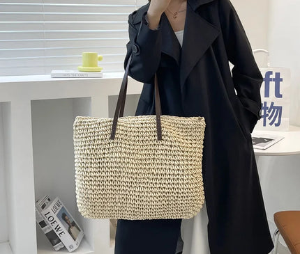Sac Panier Paille Tressé Bohème Fermeture