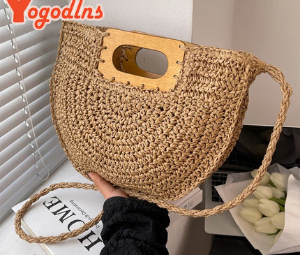 Sac Panier Paille Bohème Anse Bois