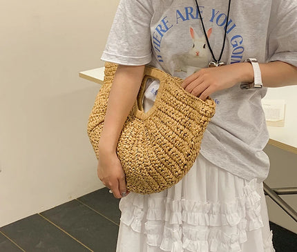 Sac Panier Paille Demi-Lune Souple
