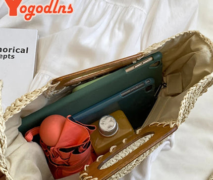 Sac Panier Paille Bohème Anse Bois