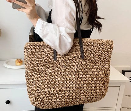 Sac Panier Paille Tressé Bohème Fermeture