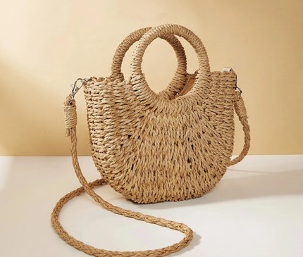 Sac Panier Paille Tressé Demi-Lune