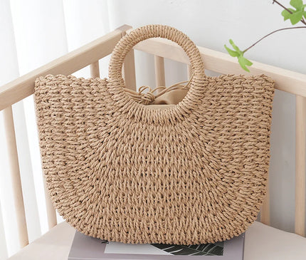 Sac Panier Paille Souple Fermeture Cordon