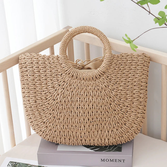 Sac Panier Paille Souple Fermeture Cordon
