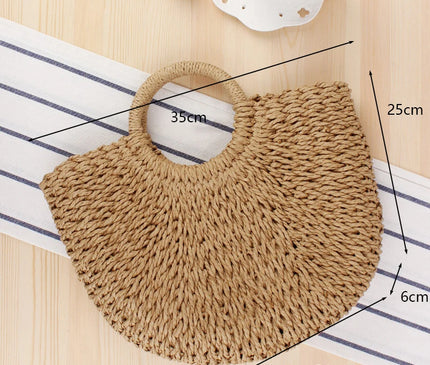 Sac Panier Paille Tressé Semi-Lune Rigide