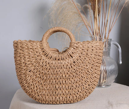 Sac Panier Paille Demi-Lune Structuré