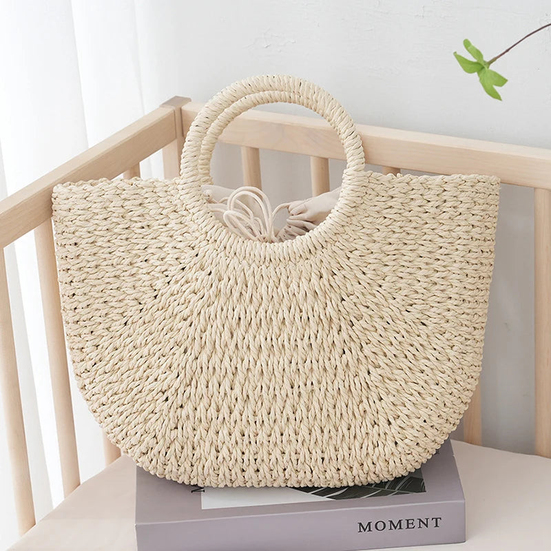 Sac Panier Paille Anses Tressées Bohème