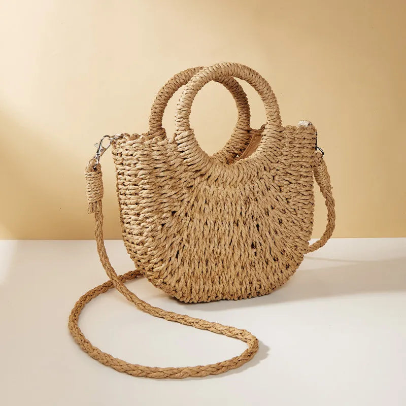 Sac Panier Paille Tressé Demi-Lune