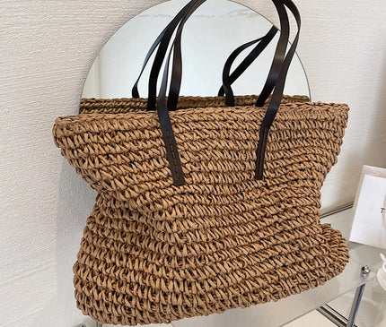 Sac Panier Paille Tressé Bohème Fermeture