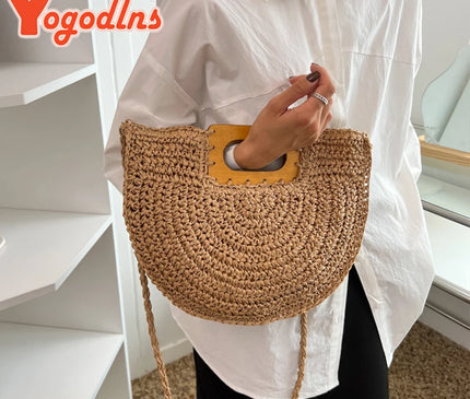 Sac Panier Paille Bohème Anse Bois