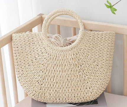 Sac Panier Paille Anses Tressées Bohème