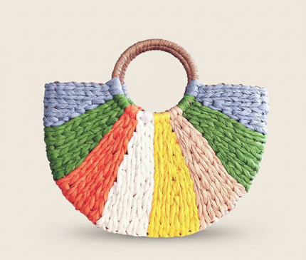 Sac Panier Imitation Paille Anses Rondes